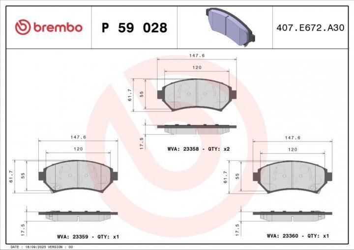 Тормозные колодки BREMBO P 59 028 (фото 1)