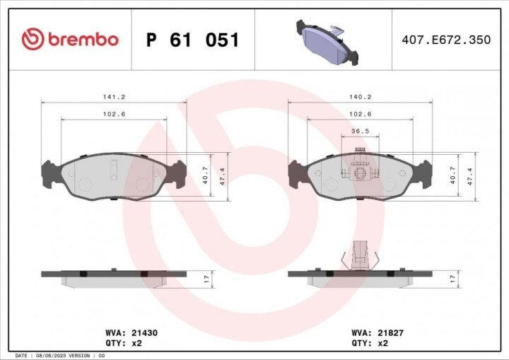 Гальмівні колодки BREMBO P 61 051 (фото 1)