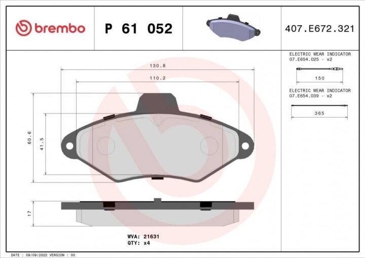 Тормозные колодки BREMBO P 61 052 (фото 1)