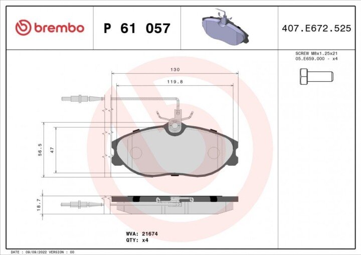 Гальмівні колодки BREMBO P 61 057 (фото 1)