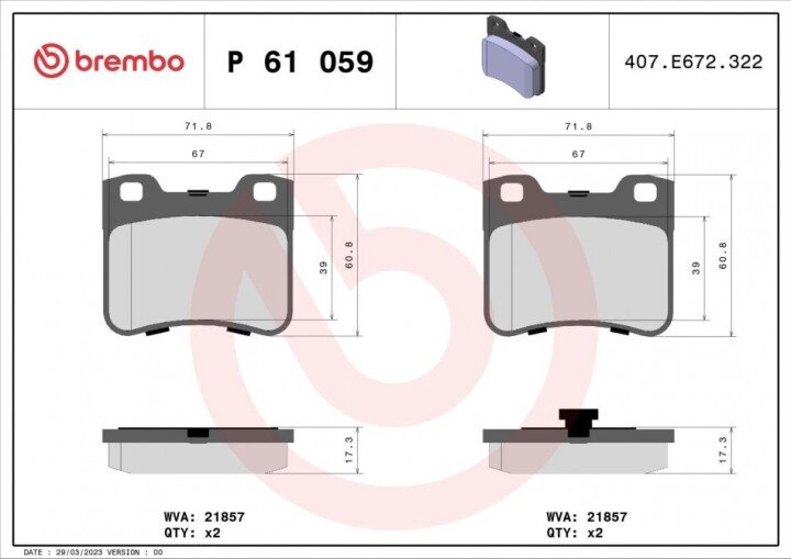 Гальмівні колодки BREMBO P 61 059 (фото 1)