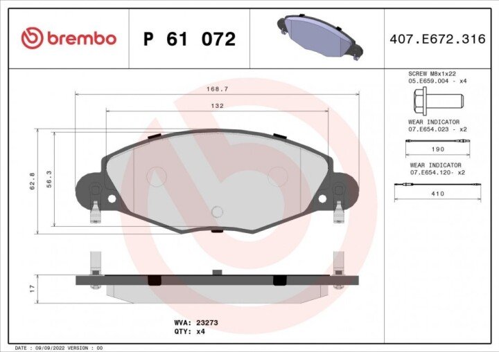 Тормозные колодки BREMBO P 61 072 (фото 1)