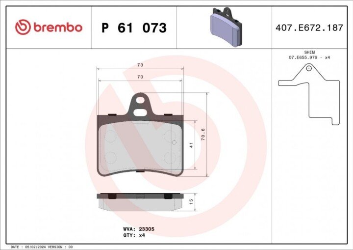 Тормозные колодки BREMBO P 61 073 (фото 1)