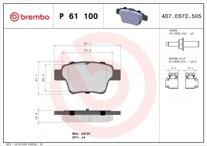 Тормозные колодки BREMBO P 61 100 (фото 1)