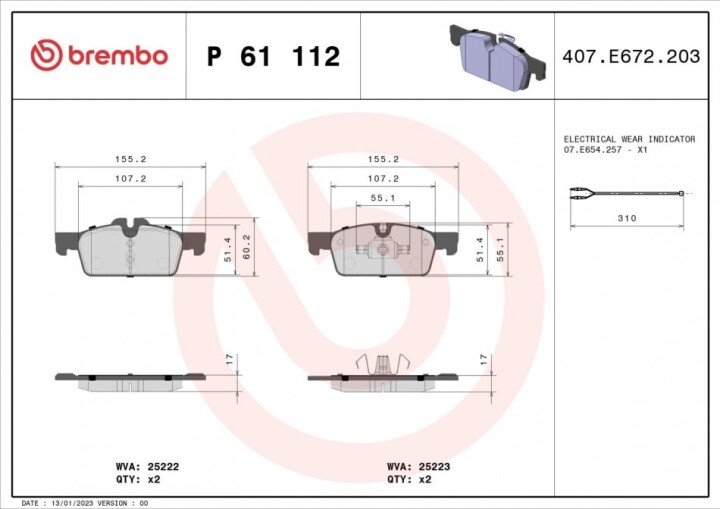 Тормозные колодки BREMBO P 61 112 (фото 1)