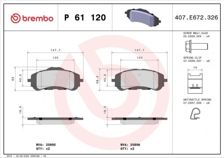 Комплект гальмівних колодок, дискове гальмо BREMBO P 61 120 (фото 1)