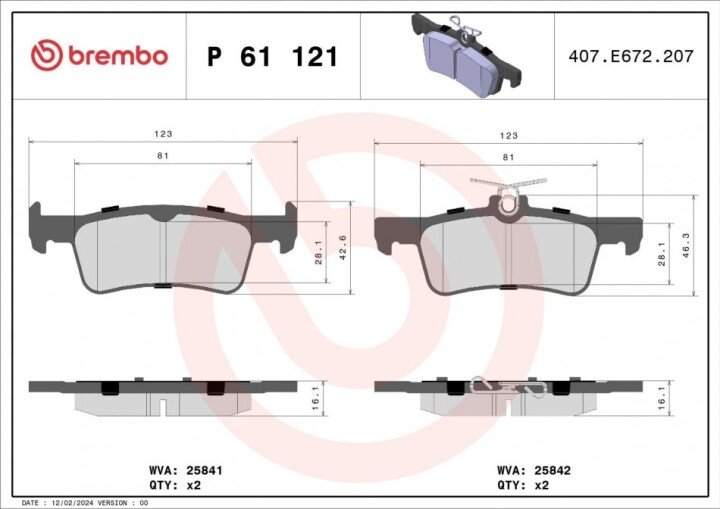 Гальмівні колодки BREMBO P 61 121 (фото 1)