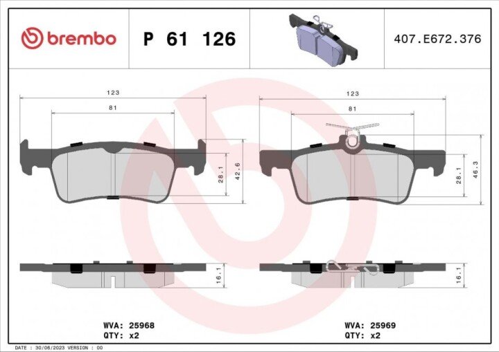 Гальмівні колодки BREMBO P 61 126 (фото 1)