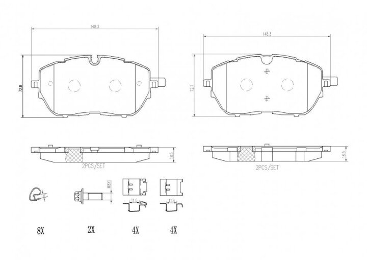 Комплект гальмівних колодок, дискове гальмо BREMBO P 61 128 (фото 1)