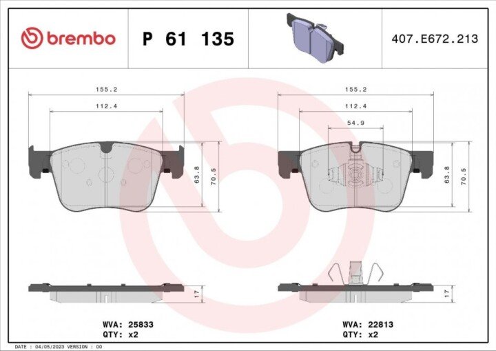 Гальмівні колодки BREMBO P 61 135X (фото 1)