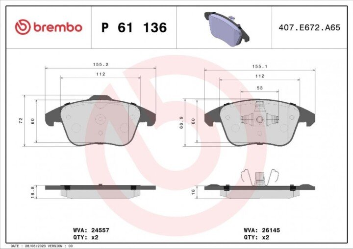 Гальмівні колодки BREMBO P 61 136 (фото 1)