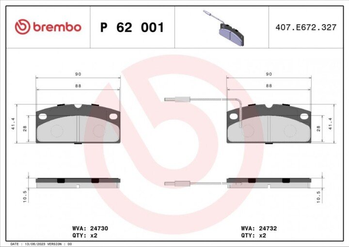 Тормозные колодки BREMBO P 62 001 (фото 1)