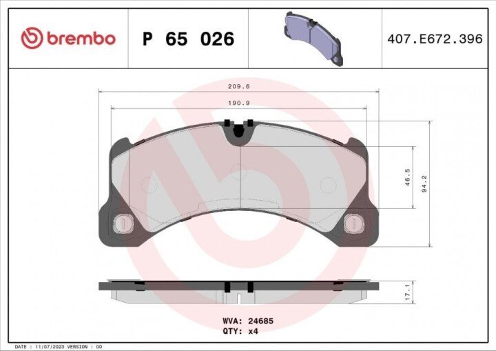 Комплект тормозных колодок, дисковый тормоз BREMBO P 65 026 (фото 1)