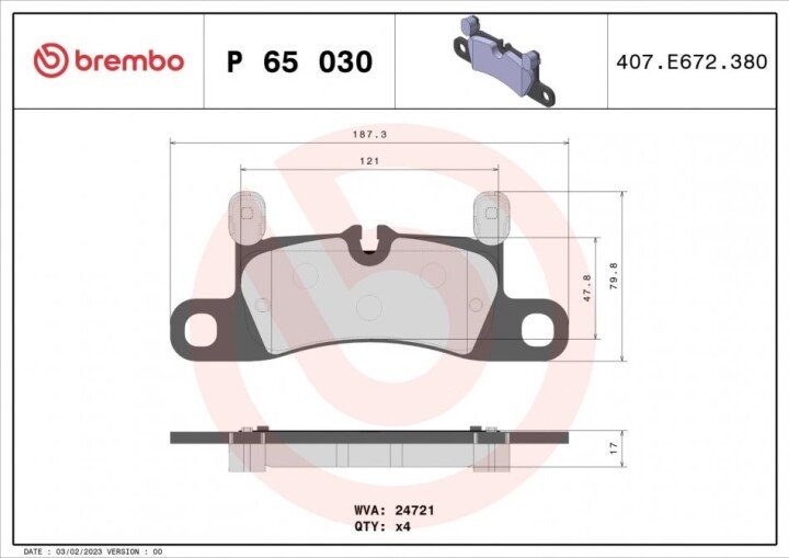 Комплект гальмівних колодок, дискове гальмо BREMBO P 65 030 (фото 1)