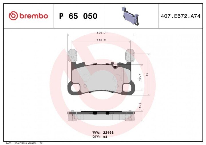 Тормозные колодки BREMBO P 65 050 (фото 1)