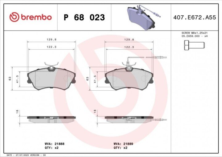 Тормозные колодки BREMBO P 68 023 (фото 1)