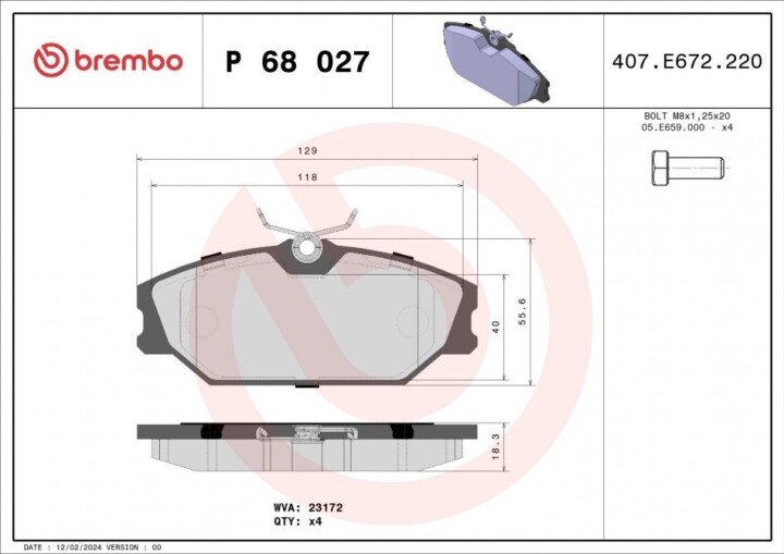 Гальмівні колодки BREMBO P 68 027 (фото 1)