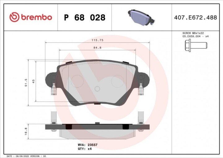 Тормозные колодки BREMBO P 68 028 (фото 1)