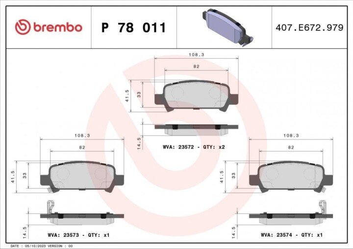 Комплект гальмівних колодок, дискове гальмо BREMBO P 78 011 (фото 1)