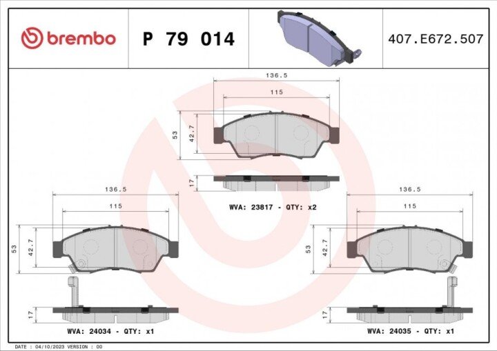 Тормозные колодки BREMBO P 79 014 (фото 1)