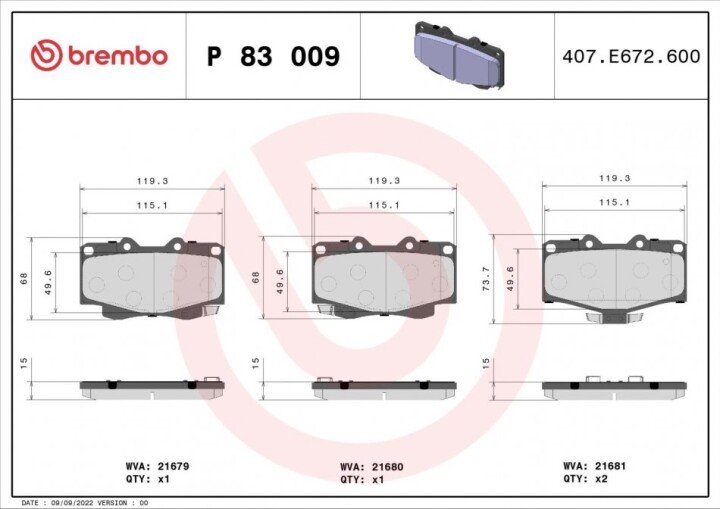 Гальмівні колодки BREMBO P 83 009 (фото 1)