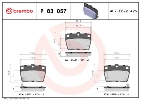 Гальмівні колодки BREMBO P 83 057