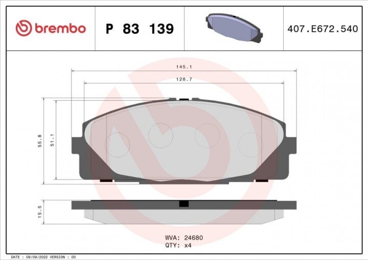 Гальмівні колодки BREMBO P 83 139 (фото 1)