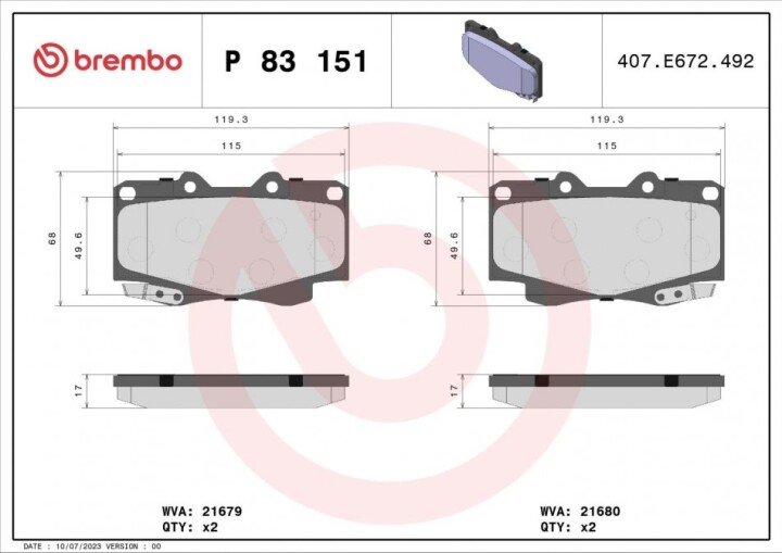 Гальмівні колодки BREMBO P 83 151 (фото 1)