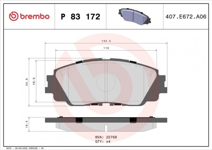 Тормозные колодки дисковые. BREMBO P83 172 (фото 1)