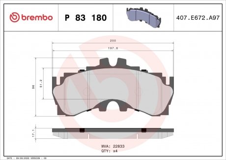 Гальмівні колодки BREMBO P 83 180 (фото 1)