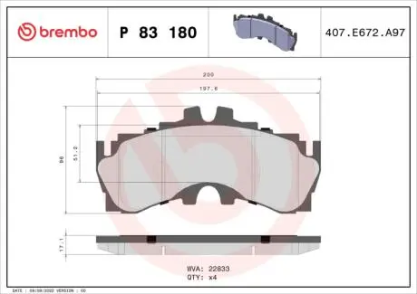 Тормозные колодки BREMBO P 83 180