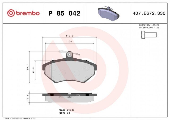 Тормозные колодки BREMBO P 85 042 (фото 1)