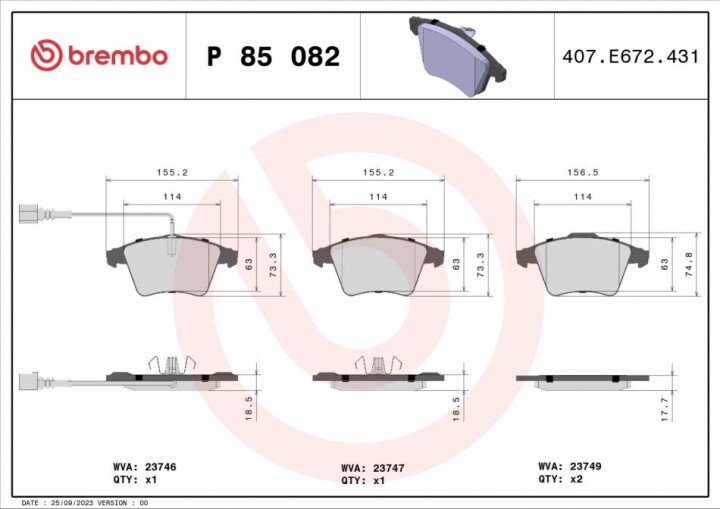 Комплект тормозных колодок, дисковый тормоз BREMBO P 85 082 (фото 1)