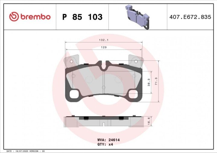 Комплект тормозных колодок, дисковый тормоз BREMBO P 85 103 (фото 1)