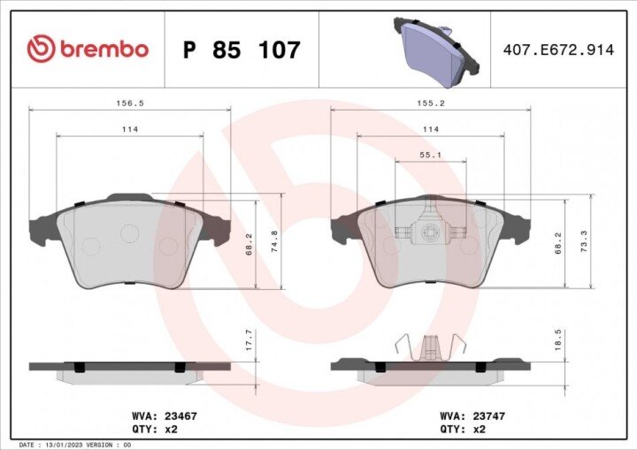 Тормозные колодки BREMBO P 85 107 (фото 1)