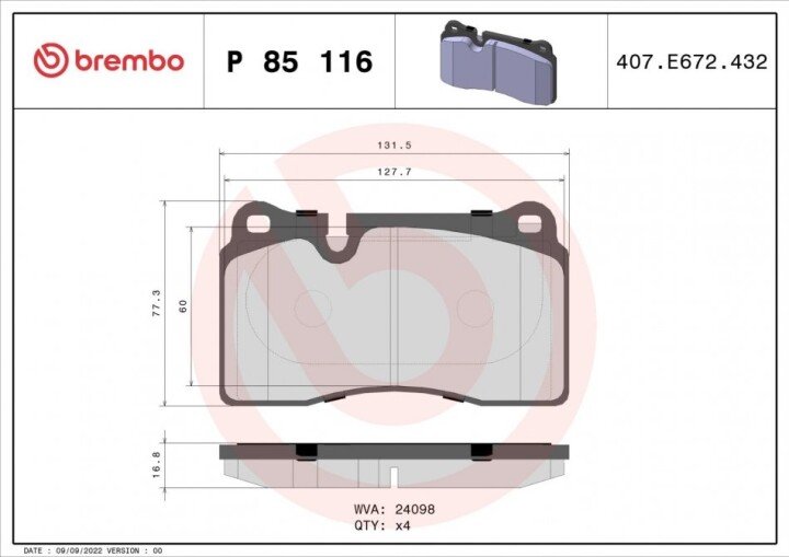 Тормозные колодки BREMBO P 85 116 (фото 1)