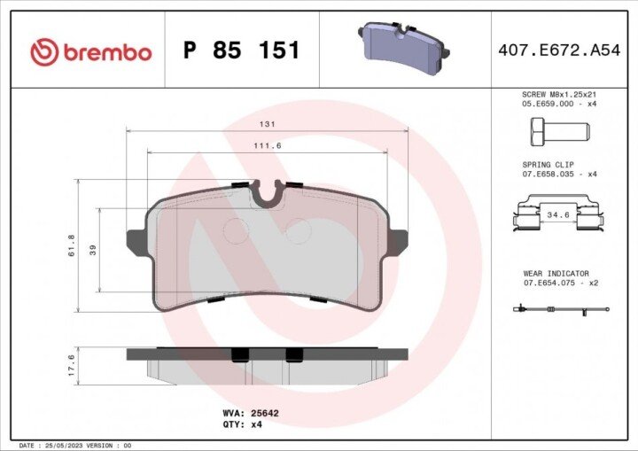 Гальмівні колодки BREMBO P 85 151 (фото 1)