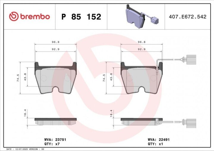 Гальмівні колодки BREMBO P 85 152 (фото 1)