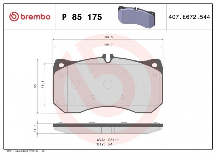 Гальмівні колодки BREMBO P 85 175 (фото 1)