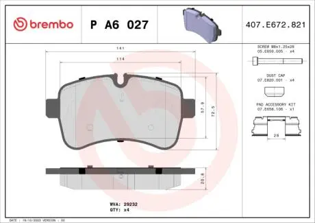 Тормозные колодки BREMBO P A6 027