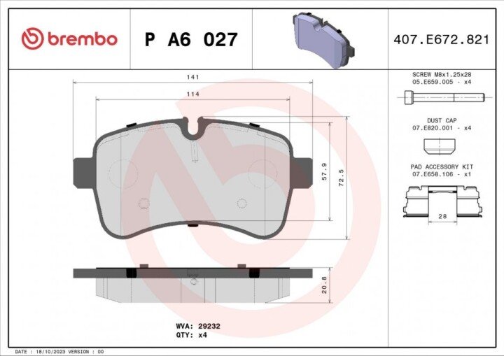 Гальмівні колодки BREMBO P A6 027 (фото 1)