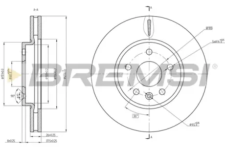 Гальмівний диск перед. Opel Astra K-Ampera-E 15- BREMSI CD8685V