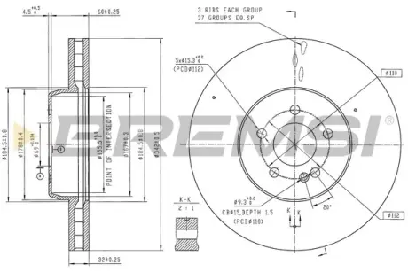 Тормозной диск перед. MB E-class (W213)-GLC (X253-C253) 2.0-2.2 15-23 (342x32mm) BREMSI CD8713V