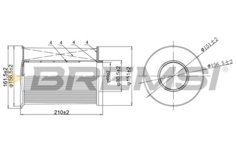 Фильтр возд. Ford Focus II-III, Transit Connect, Kuga I-II, Mazda 3, 5, Volvo C30, V40 1.0-2.5 (03-) BREMSI FA0204 (фото 1)