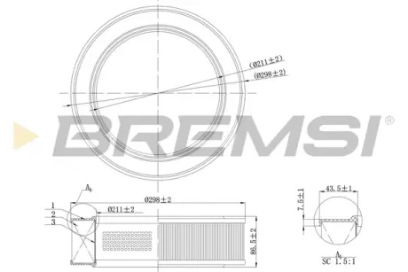 Фильтр воздушный mb 2.0-3.0d 76-85/gazel 2.4 03-06/gaz sobol 2.4/2.5/2.9 97-13 BREMSI FA2072