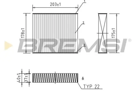 Фильтр салона (203x178x40) BREMSI FC0890C