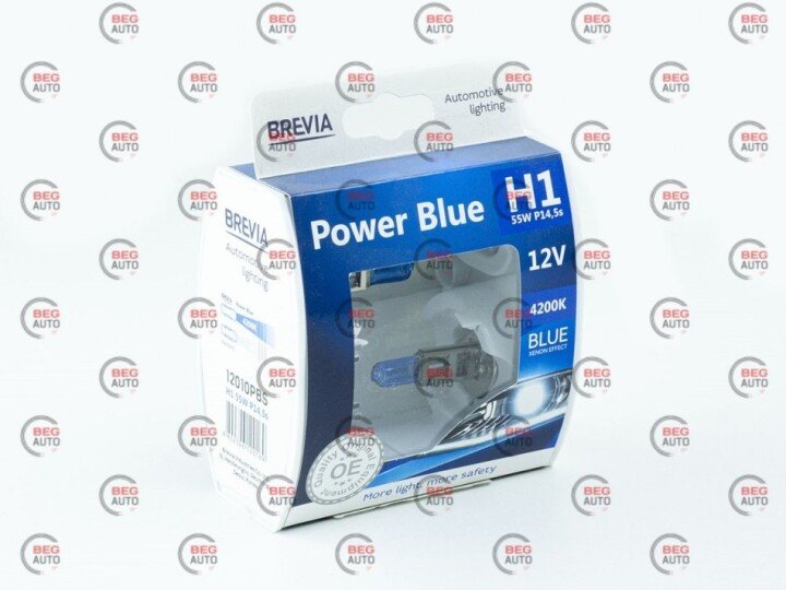 Автолампа power blue h1 p14,5s 55 w темно-голубая BREVIA 12010PBS (фото 1)