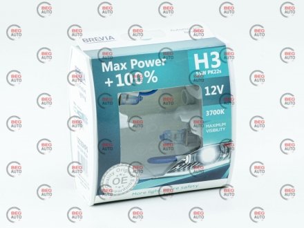 Автолампа max power+100% h3 pk22s 55 w прозрачно-голубая BREVIA 12030MPS