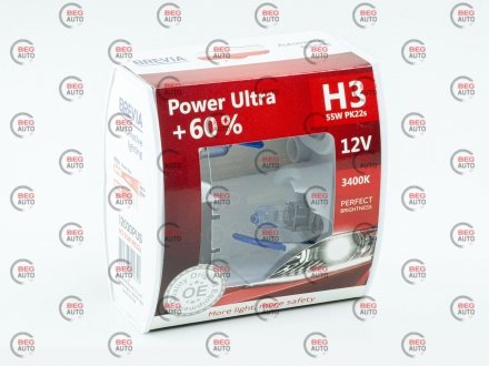 Автолампа power ultra+60% h3 pk22s 55 w прозрачная BREVIA 12030PUS