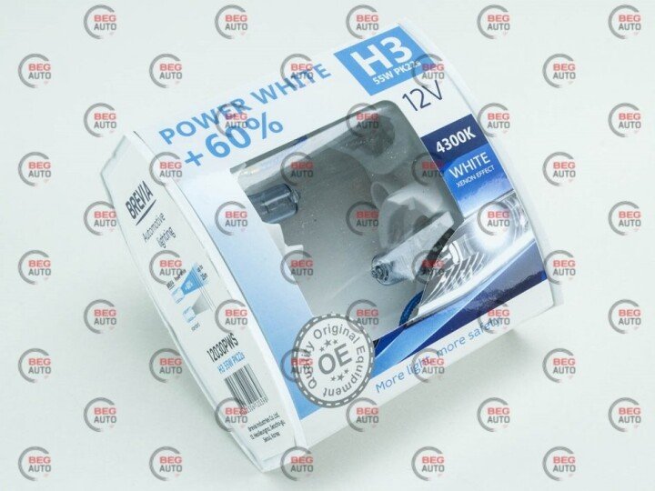 Автолампа power white +60% h3 pk22s 55 w светло-голубая BREVIA 12030PWS (фото 1)